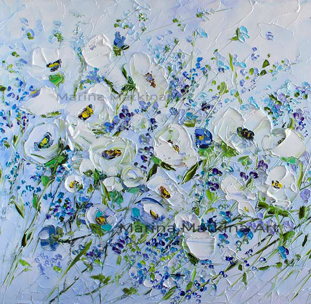 White Flowers Oil Painting for Bedroom
